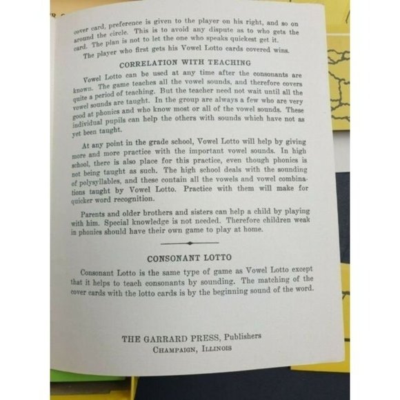 Dolch Phonics Game Vowel Lotto Vintage 1949 - Picture 7 of 9